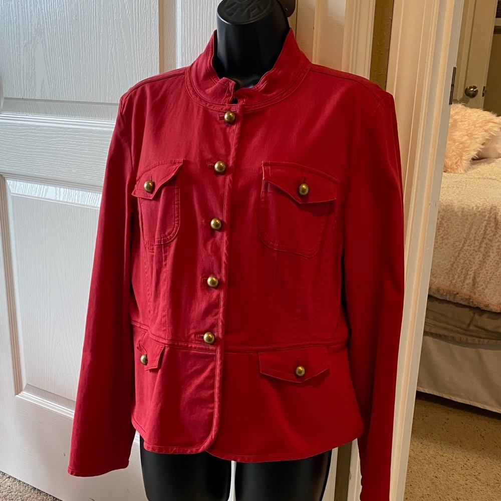 Talbots Red Utility Jacket With Button Accents - image 1